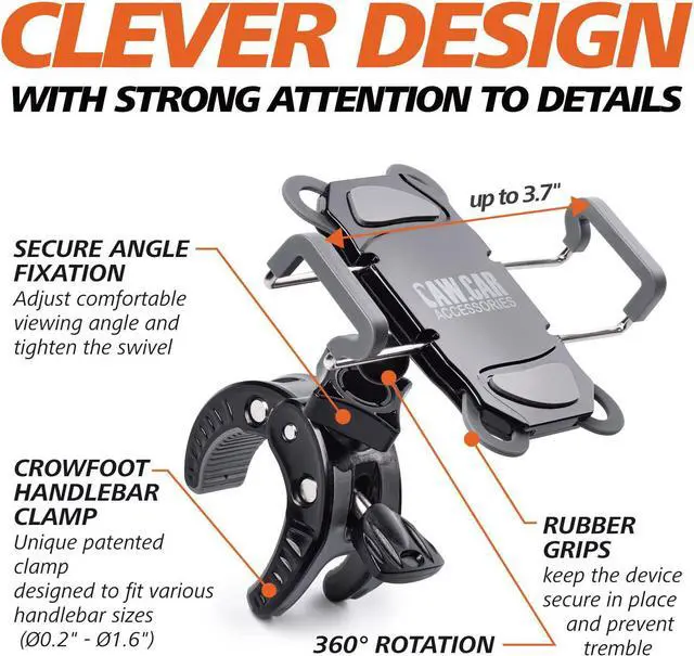 Alt view image 5 of 7 - Bike & Motorcycle Phone Mount - For iPhone 14 (13, Xr, SE, Max/Plus), Galaxy S22 or any Cell Phone - Universal ATV, Mountain & Road Bicycle Handlebar Holder. +100 to Safeness & Comfort