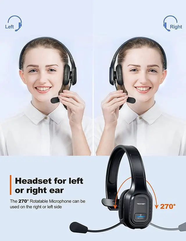 Alt view image 3 of 7 - TECKNET Trucker Bluetooth Headset, AI Noise Canceling Mic, Wireless On-Ear | AI Noise Canceling Mic reduces background noise for clear calls. Wireless hands-free headset for truckers and office use.