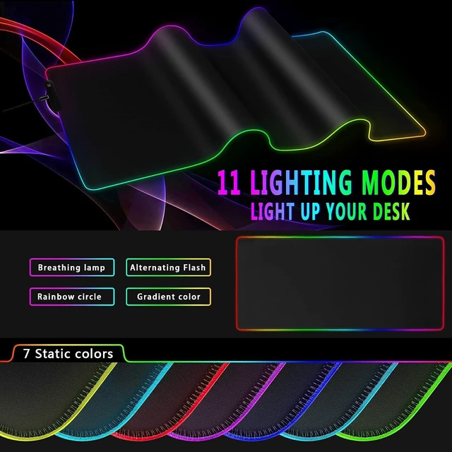 Alt view image 3 of 7 - 31.5"X12" RGB Gaming Mouse Pad, Large LED Mousepad with 11 Lighting Modes, Soft Non-Slip Rubber Base Mouse Mat for Computer Desk Keyboard, Waterproof XL Gaming Mousepad.
