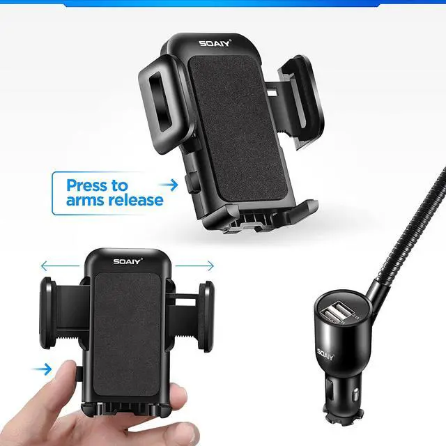 Alt view image 5 of 7 - 3-in-1 Cigarette Lighter Car Mount + Voltage Detector (Not for Center Console & Window) Dual USB 3.1A Charger with Adjust Gooseneck & 360° Rotating Car Mount Cradle for 1.7-3.7inch Width Phones