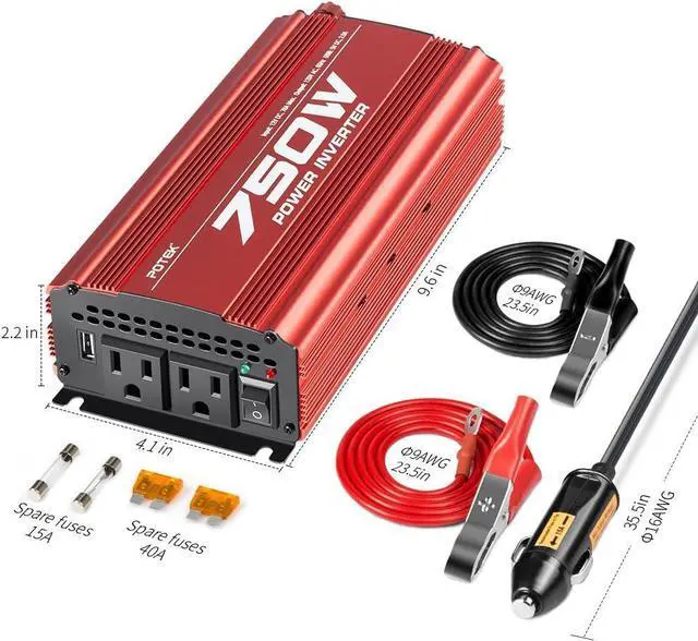 Alt view image 2 of 7 - 750W Power Inverter DC 12V to AC 115V Car Converter with 2A USB Charging Port