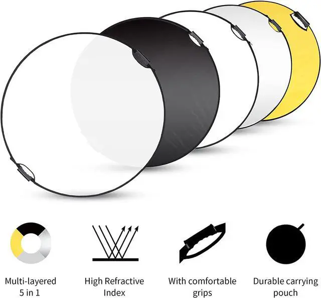 Alt view image 2 of 7 - Selens 43 Inch (110cm) Photography Reflector, Collapsible Light Reflector with Carrying Case, 5 in 1 Reflector for Photography Photo Studio Lighting -Translucent, Silver, Gold, White and Black