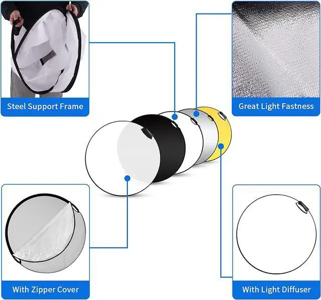 Alt view image 6 of 7 - Selens 43 Inch (110cm) Photography Reflector, Collapsible Light Reflector with Carrying Case, 5 in 1 Reflector for Photography Photo Studio Lighting -Translucent, Silver, Gold, White and Black