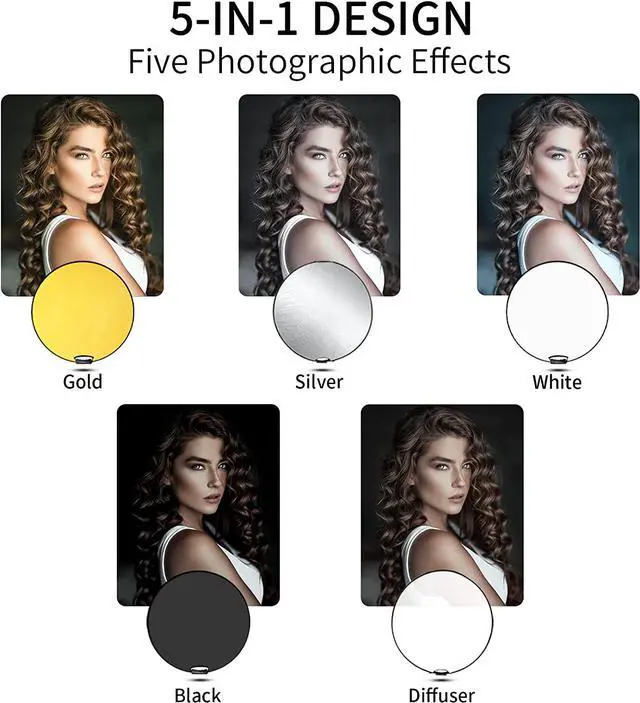 Alt view image 4 of 7 - Selens 43 Inch (110cm) Photography Reflector, Collapsible Light Reflector with Carrying Case, 5 in 1 Reflector for Photography Photo Studio Lighting -Translucent, Silver, Gold, White and Black