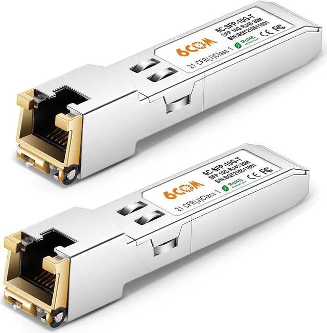 Main image of 2Pack 10GBase-T SFP+ Transceiver, 10G SFP+ to RJ45 Copper Module, Compatible for Cisco SFP-10G-T-S, Ubiquiti uacc-cm-rj45-mg, Fortinet, Netgear,Mikrotik, TP-Link(CAT.6a/7, 30m/98.4ft)