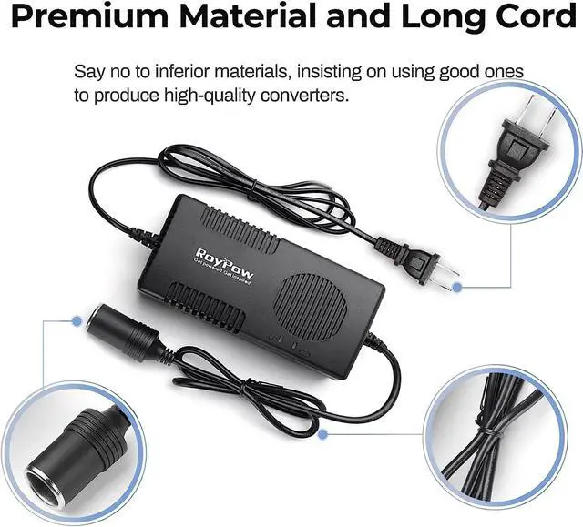 Alt view image 4 of 7 - RoyPow AC to DC Converter, 120W (Max 150W) AC/DC Adapter Car Cigarette Lighter Socket 120V/110V to 12V/10A Power Supply Transformer for Inflator, Car Refrigerator