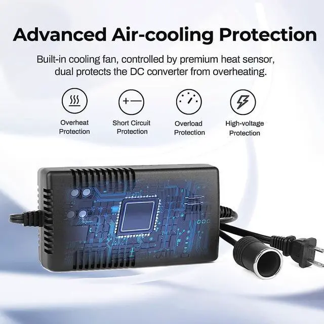 Alt view image 2 of 7 - RoyPow AC to DC Converter, 120W (Max 150W) AC/DC Adapter Car Cigarette Lighter Socket 120V/110V to 12V/10A Power Supply Transformer for Inflator, Car Refrigerator