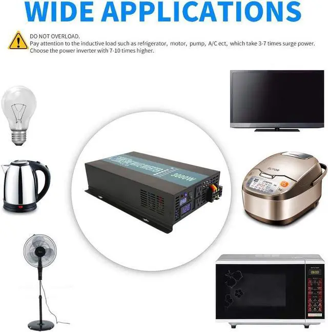 Alt view image 3 of 5 - Reliable 3000w Pure Sine Wave Solar Power Inverter 24v 110-120v 60hz With LED Display (Black) Solar System (RBP-3000S-LEDblack)