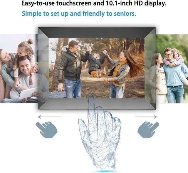 Alt view image 3 of 7 - 10.1 Inch WiFi Digital Photo Frame with IPS Touch Screen HD Display, Easy to Send Picture and Video Remotely via APP from Anywhere, 16GB Large Storage, Auto Rotate, Slideshow, Wall Mountable