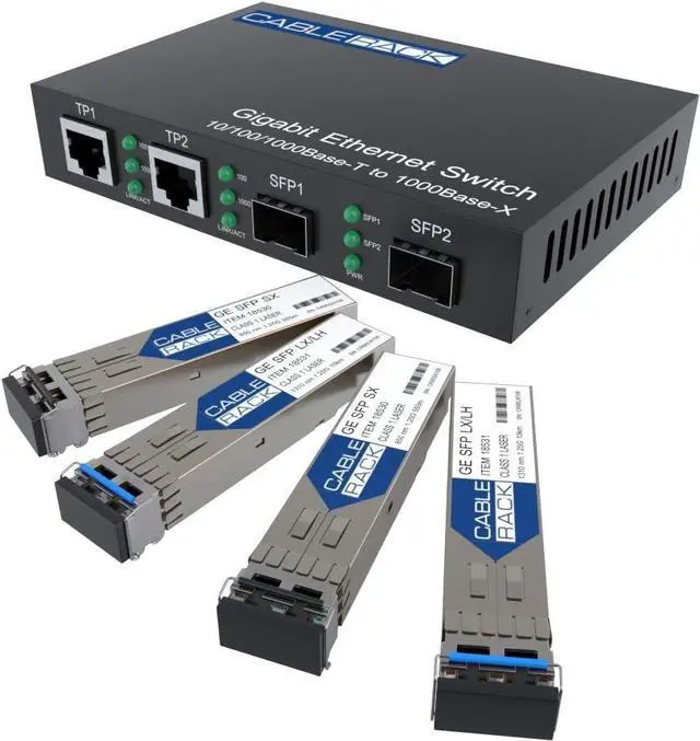 Alt view image 3 of 5 - CableRack Gigabit Media Converter Multimode to Singlemode All-in-one (3 Configurations) Fiber Switch with Dual 10/100/1000M Ethernet Ports (1 Pack)