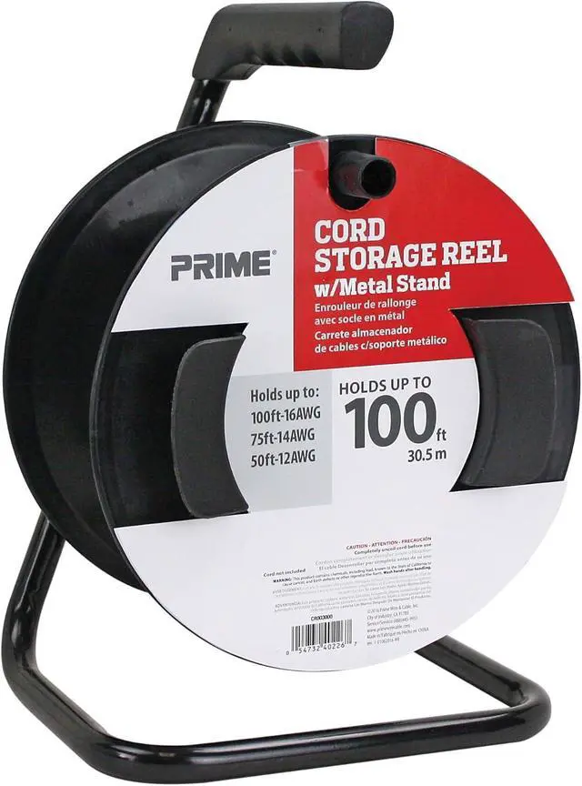 Alt view image 2 of 4 - Prime CR003000 Portable Cord Reel with Metal Stand, Black, Holds 100-Ft of Cord