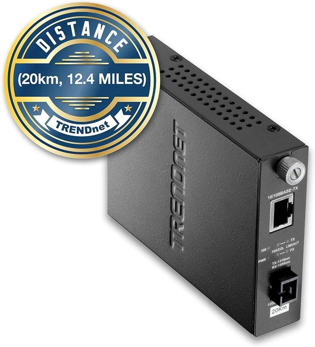 Alt view image 3 of 3 - TRENDnet 10/100Mbps TX to 100Base-FX Dual-Wavelength Single-Mode Fiber Media Converter, Use with TFC-110S20D5, Up to 20km (12.4 Miles), Fiber to Ethernet Converter, Lifetime Protection, TFC-110S20D3