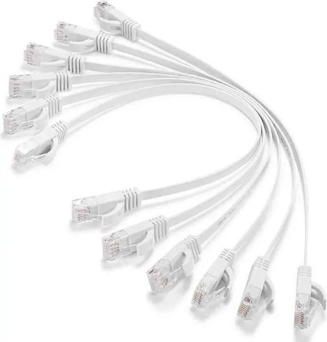 Main image of Cat 6 Ethernet Cable 1.5 Ft (6Pack), Outdoor&Indoor, 10Gbps Support Cat 7 Network, Heavy Duty Flat Internet LAN Patch Cord, High Speed Weatherproof Cable for Router, Modem, Xbox, PS4, Switch, White