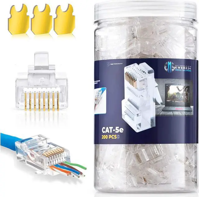 Main image of South City Mall RJ45 Cat5e Pass Through Connectors - Pack of 200 | EZ to Crimp Modular Plug for Solid or Stranded UTP Network Cable | Male Ethernet Connector End