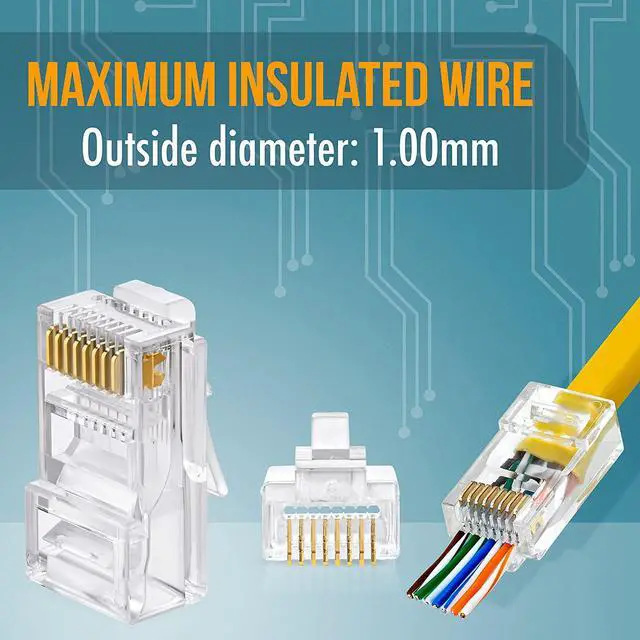 Alt view image 3 of 7 - South City Mall RJ45 Cat5e Pass Through Connectors - Pack of 200 | EZ to Crimp Modular Plug for Solid or Stranded UTP Network Cable | Male Ethernet Connector End