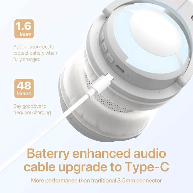 Alt view image 3 of 6 - YOWU Cat Ear Headphones 3G, RGB Wireless/Wired 5.0 Foldable Gaming Headset with 7.1 Surround Sound, Built-in Mic & Customizable Lighting and Effect via APP(White)