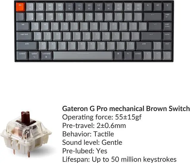Alt view image 6 of 7 - K2 75% Layout Bluetooth Wireless Mechanical Gaming Keyboard with Gateron G Pro Brown Switch/White LED Backlit/USB C/Anti Ghosting/N-Key Rollover, 84 Keys, for Mac Windows-Version 2
