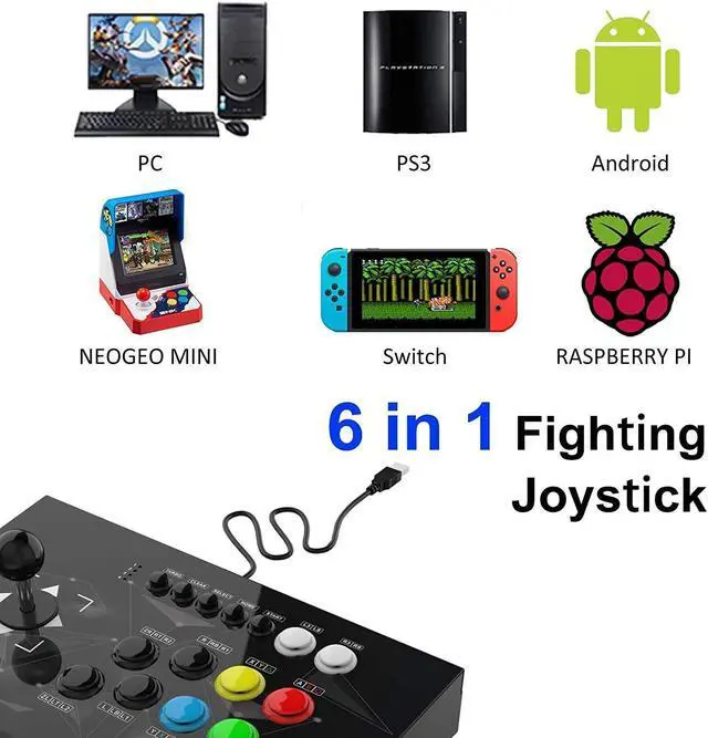 Alt view image 3 of 7 - Fight Stick, 2 players PC Street Fighter Video Game Controller Fighting Joystick for PC, Nintendo Switch, NEOGEO Mini, NeoGeo Pro, PS3,Raspberry Pi, PS Classic, Android