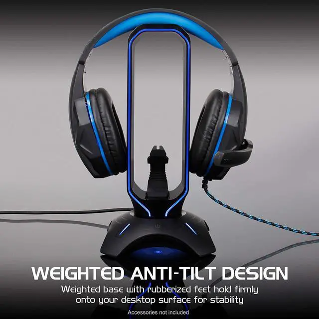 Alt view image 3 of 7 - Gaming Headset Stand - LED Headphone Stand with Mouse Bungee and 2 Port USB Hub - 7 RGB Colors + Color Changing Mode Headset Holder Mouse Bungee 3-in-1 Gaming Desktop Accessory