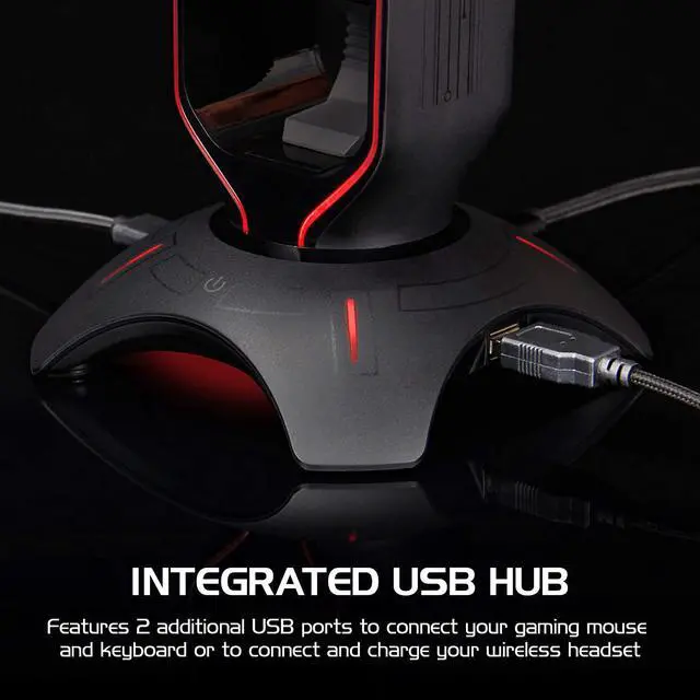 Alt view image 5 of 7 - Gaming Headset Stand - LED Headphone Stand with Mouse Bungee and 2 Port USB Hub - 7 RGB Colors + Color Changing Mode Headset Holder Mouse Bungee 3-in-1 Gaming Desktop Accessory