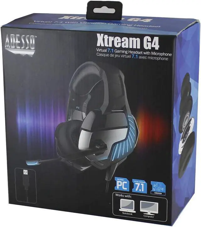 Alt view image 6 of 7 - Adesso Xtream G4-7.1 Surround-Sound Gaming Headset with Noise Cancelling Microphone and LED Lighting for PC, PS4, Xbox, Nintendo Switch, and Laptops