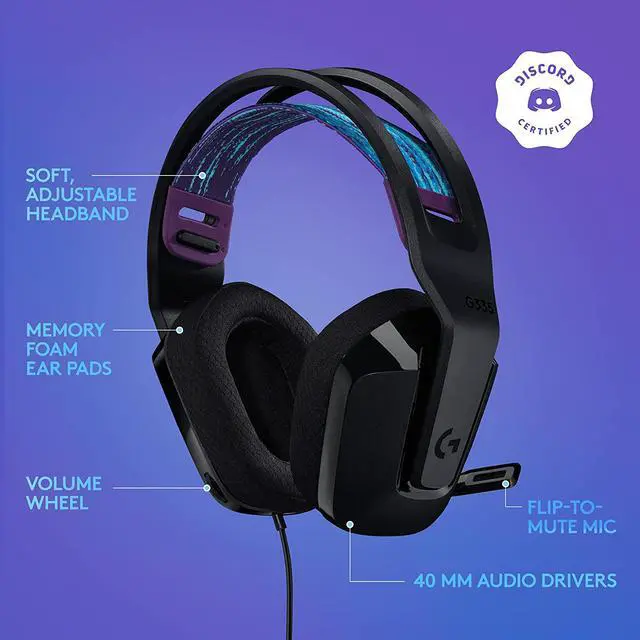 Alt view image 6 of 7 - G335 Wired Gaming Headset, with Flip to Mute Microphone, 3.5mm Audio Jack, Memory Foam Earpads, Lightweight, Compatible with PC, PlayStation, Xbox, Nintendo Switch - Black