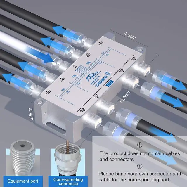 Alt view image 6 of 7 - Keliiyo 8 Way Coaxial Cable Splitter 5-2500MHz,Work with Satellite TV CATV Antenna System and MoCA Configurations (Sliver-8 Way), Welcome to consult
