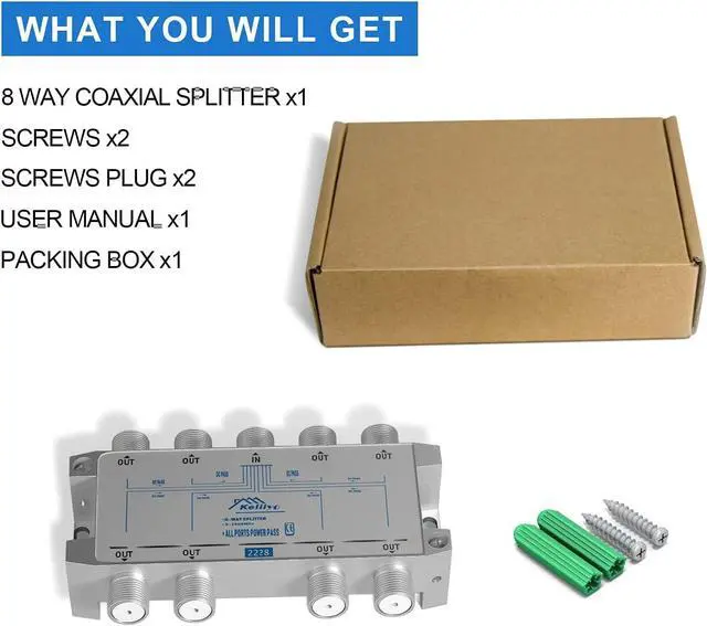Alt view image 7 of 7 - Keliiyo 8 Way Coaxial Cable Splitter 5-2500MHz,Work with Satellite TV CATV Antenna System and MoCA Configurations (Sliver-8 Way), Welcome to consult