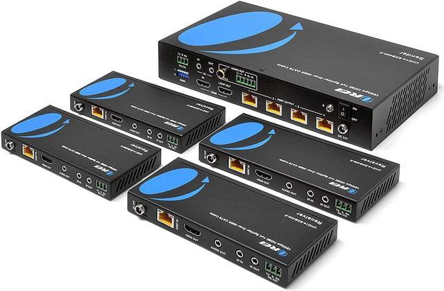 Alt view image 2 of 12 - 1x4 HDMI Extender Splitter HDBaseT 4K by OREI Multiple Over Single Cable CAT6/7 4K@60Hz 4:4:4 HDCP 2.2 With IR Remote EDID Management, HDR - Up to 400 Ft - Loop Out - Low Latency - Full Support
