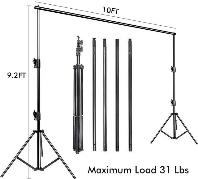 Alt view image 2 of 7 - Photo Video Studio 10ft (W) x 9.2ft (H) Heavy Duty Adjustable Photography Backdrop Stand Background Support System Kit with Carry Bag