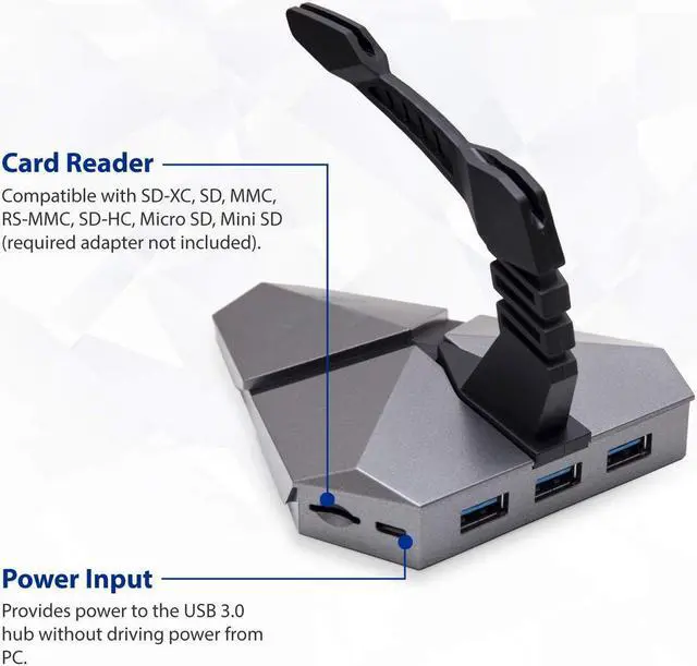 Alt view image 4 of 7 - LOKI Gaming Mouse Bungee Stand - RGB LED Lights - 4 Port USB 3.0 Hub with Active Power - Micro SD Card Reader Slot - PC; Mac; Linux