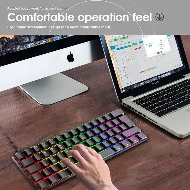 Alt view image 6 of 7 - 60% Wired Mechanical Gaming Keyboard and Mouse Combo,Ultra-Compact Mini 62 Keys,Type C Chroma 20 Rainbow Backlit Effects,RGB Backlit 6400 DPI Lightweight Gaming Mouse with Honeycomb Shell for PC/Mac