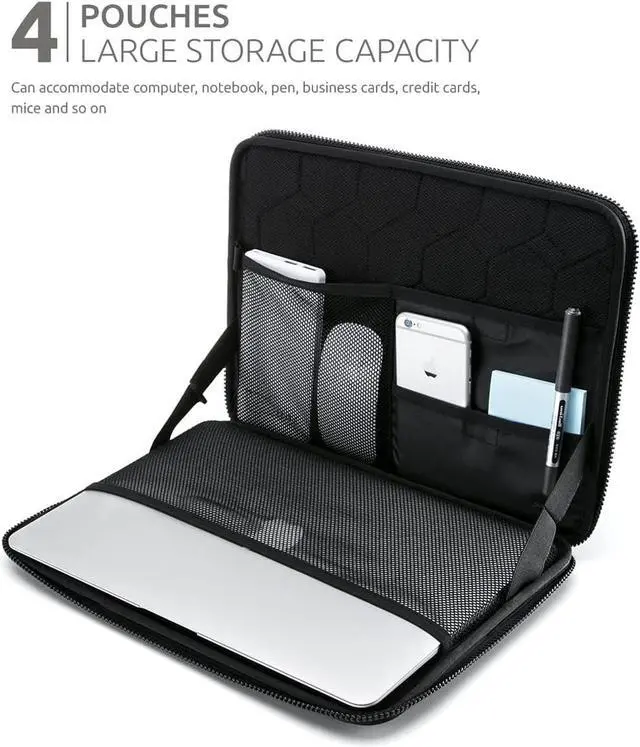 Alt view image 6 of 7 - Protective Laptop Case: 13-14 Inch Computer Carrying Sleeve for 2023 New MacBook Air Pro Microsoft Surface or Chromebook - Padded Waterproof and Shockproof Hard Lap Top Cover Cases C Black