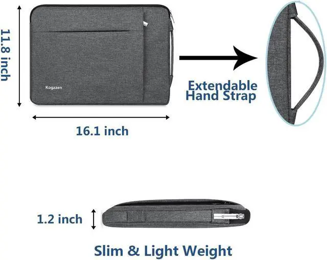 Alt view image 4 of 7 - 15 15.6 16 Inch Laptop Sleeve Case Waterproof Shockproof Notebook Bag Compatible with MacBook Pro 16 15/ Dell XPS 15/ Surface Laptop 15/ Chromebook Dell HP Lenovo Acer Asus Samsung - Gray