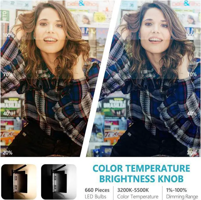 Alt view image 3 of 7 - Professional Metal Bi-Color LED Video Light for Studio, YouTube, Product Photography, Video Shooting, Durable Metal Frame, Dimmable 660 Beads, with U Bracket and Barndoor, 3200-5600K, CRI 96+