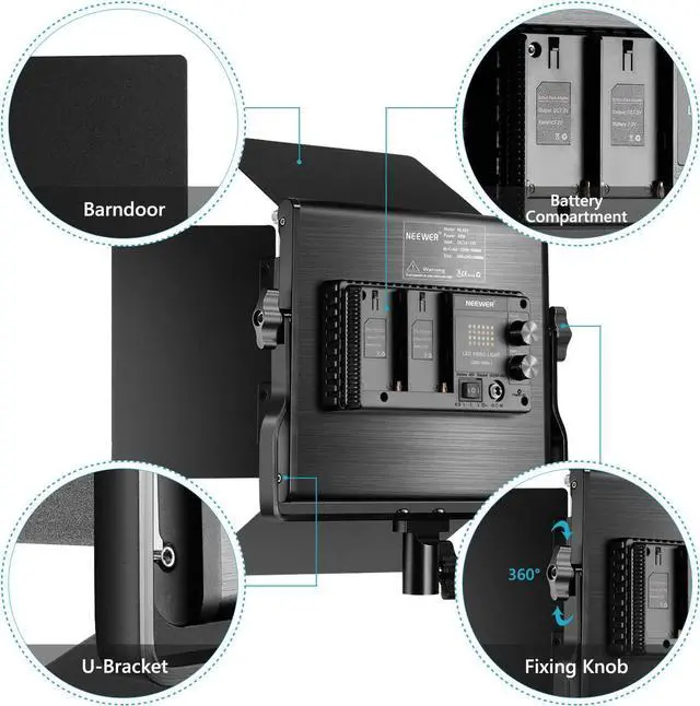 Alt view image 7 of 7 - Professional Metal Bi-Color LED Video Light for Studio, YouTube, Product Photography, Video Shooting, Durable Metal Frame, Dimmable 660 Beads, with U Bracket and Barndoor, 3200-5600K, CRI 96+