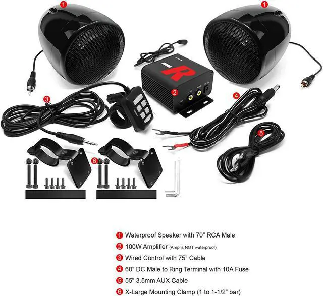 Alt view image 3 of 7 - Motorcycle Speakers Bluetooth Waterproof Radio Audio System with Amplifier, FM Radio, Volume Control, ATV UTV Compatible