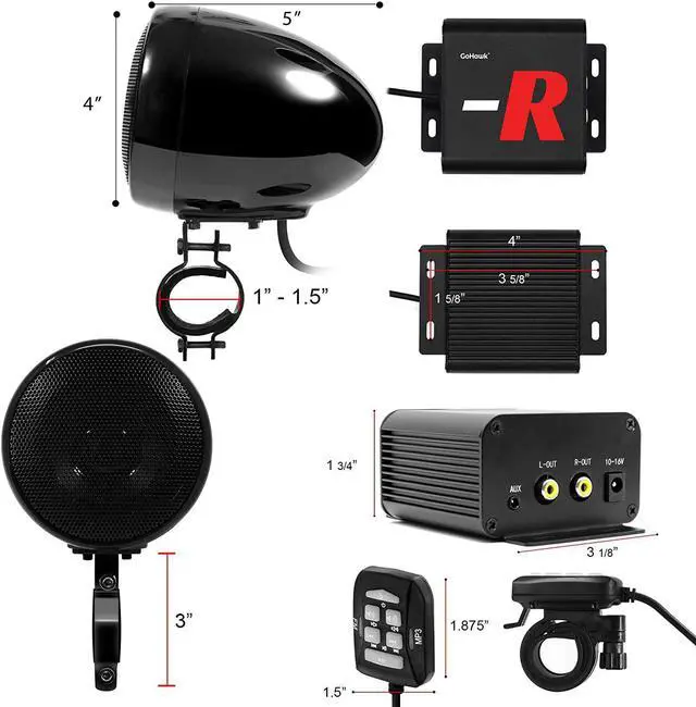 Alt view image 7 of 7 - Motorcycle Speakers Bluetooth Waterproof Radio Audio System with Amplifier, FM Radio, Volume Control, ATV UTV Compatible