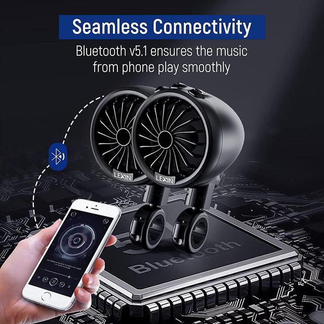 Alt view image 7 of 7 - Q3 Motorcycle Speakers Bluetooth Waterproof, 3" Full Range Handlebar Audio Systems for Harley with Stereo/Bass Sound, Turning Light, Bluetooth V5.1, FM Radio, Fits ATVs/UTVs, Black