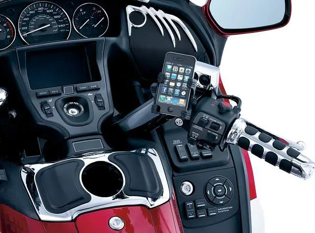 Alt view image 5 of 6 - Kuryakyn 1698 Motorcycle Accessory: Clutch/Brake Perch Mount Tech-Connect Cradle GPS Device/Phone Holder Mounting Kit, Standard, Black