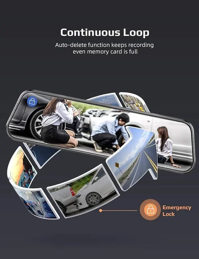 Alt view image 4 of 7 - 2.5K Mirror Dash Cam Voice Control, Dual Dash Cam with 10" Touch Screen, Rear View Mirror Camera, Waterproof Backup Camera, Parking Assist, Smart Parking Mode, Loop Recording, G-Sensor