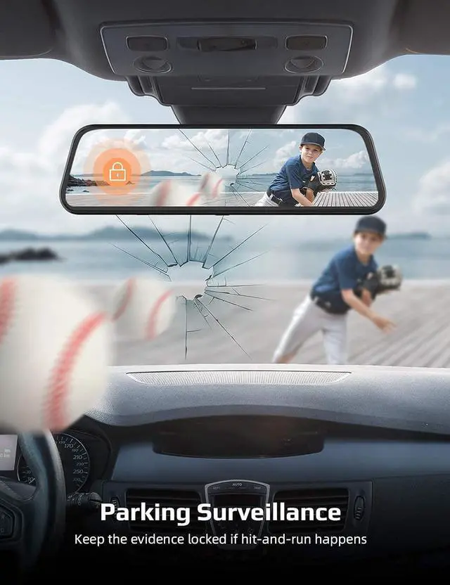 Alt view image 6 of 7 - 2.5K Mirror Dash Cam Voice Control, Dual Dash Cam with 10" Touch Screen, Rear View Mirror Camera, Waterproof Backup Camera, Parking Assist, Smart Parking Mode, Loop Recording, G-Sensor