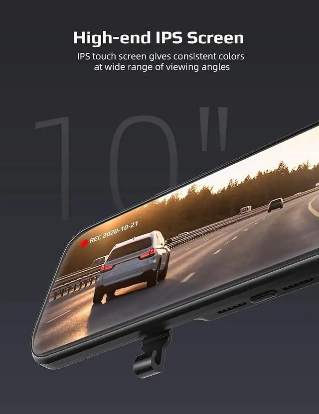 Alt view image 7 of 7 - 2.5K Mirror Dash Cam Voice Control, Dual Dash Cam with 10" Touch Screen, Rear View Mirror Camera, Waterproof Backup Camera, Parking Assist, Smart Parking Mode, Loop Recording, G-Sensor