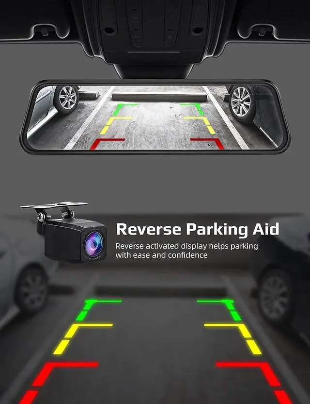 Alt view image 5 of 7 - 2.5K Mirror Dash Cam Voice Control, Dual Dash Cam with 10" Touch Screen, Rear View Mirror Camera, Waterproof Backup Camera, Parking Assist, Smart Parking Mode, Loop Recording, G-Sensor