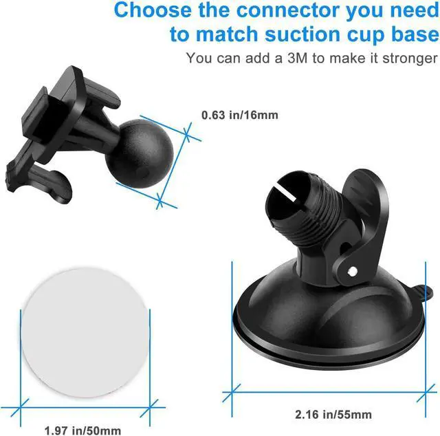 Alt view image 3 of 5 - Dash Cam Suction Cup Mount Compatible with Crosstour, APEMAN, YI 2.7",  Z3 3" and Most Other Dash Cam with 16 Different Points, 3 x Glue Double Sided Adhesive Tapes, 3 Wipes(Dry and Wet)