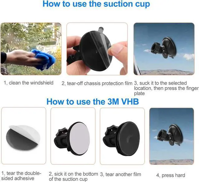 Alt view image 4 of 5 - Dash Cam Suction Cup Mount Compatible with Crosstour, APEMAN, YI 2.7",  Z3 3" and Most Other Dash Cam with 16 Different Points, 3 x Glue Double Sided Adhesive Tapes, 3 Wipes(Dry and Wet)