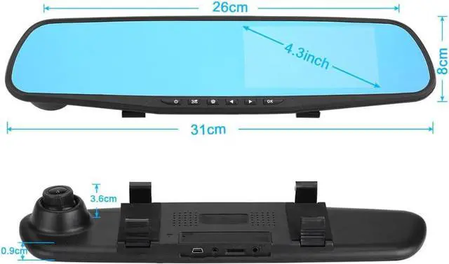 Alt view image 3 of 7 - Car DVR Rear View Mirror Video Recroder 4.3" inch Back Up Car Camera Dual Lens Cam Night Vision Front and Rear Backup Reverse Security for Car
