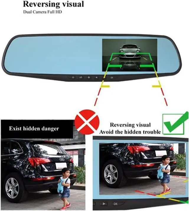 Alt view image 4 of 7 - Car DVR Rear View Mirror Video Recroder 4.3" inch Back Up Car Camera Dual Lens Cam Night Vision Front and Rear Backup Reverse Security for Car