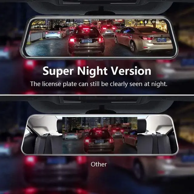 Alt view image 4 of 7 - Mirror Dash Cam Night Vision 1080P FHD Full Touch Screen Front and Rear View Backup Camera for Cars Loop Recording Streaming Media 170°Wide Angle Parking Assistance with 10 Meters Cable