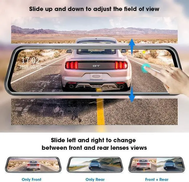 Alt view image 5 of 7 - Mirror Dash Cam Night Vision 1080P FHD Full Touch Screen Front and Rear View Backup Camera for Cars Loop Recording Streaming Media 170°Wide Angle Parking Assistance with 10 Meters Cable